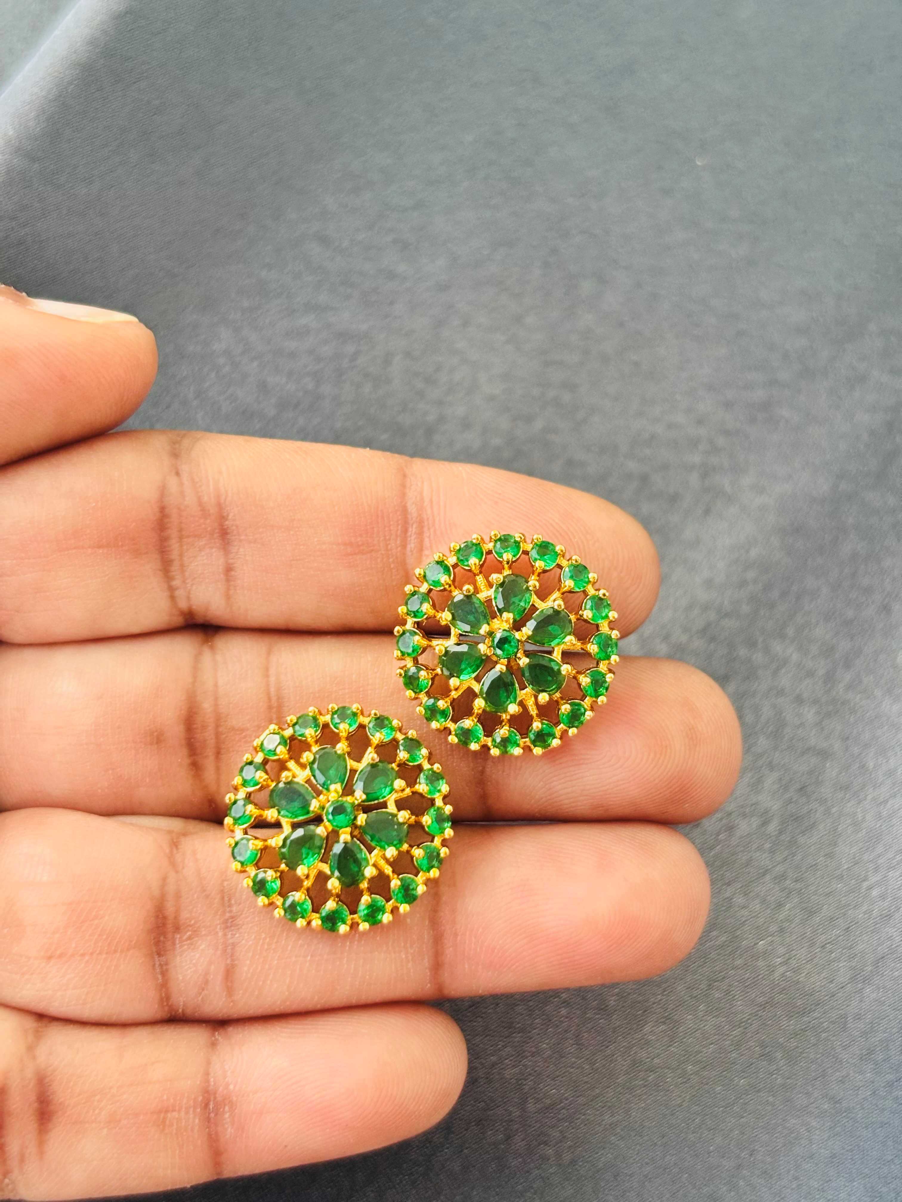 Emerald Green AD/CZ Round Studs