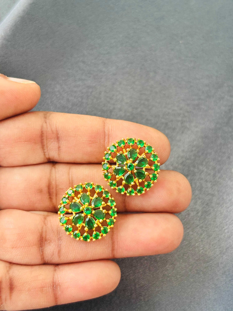 Emerald Green AD/CZ Round Studs