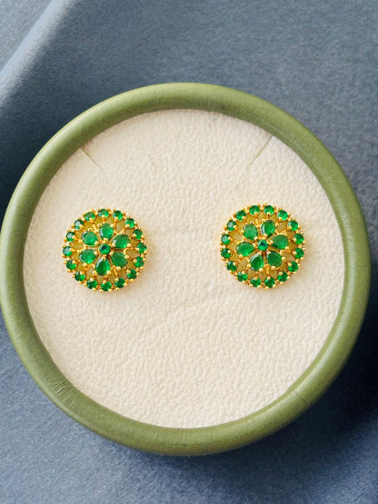 Emerald Green AD/CZ Round Studs