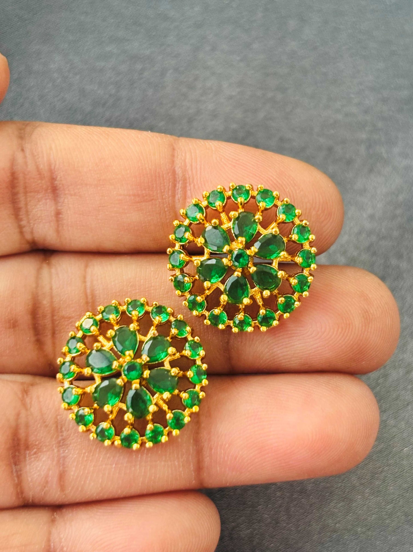 Emerald Green AD/CZ Round Studs