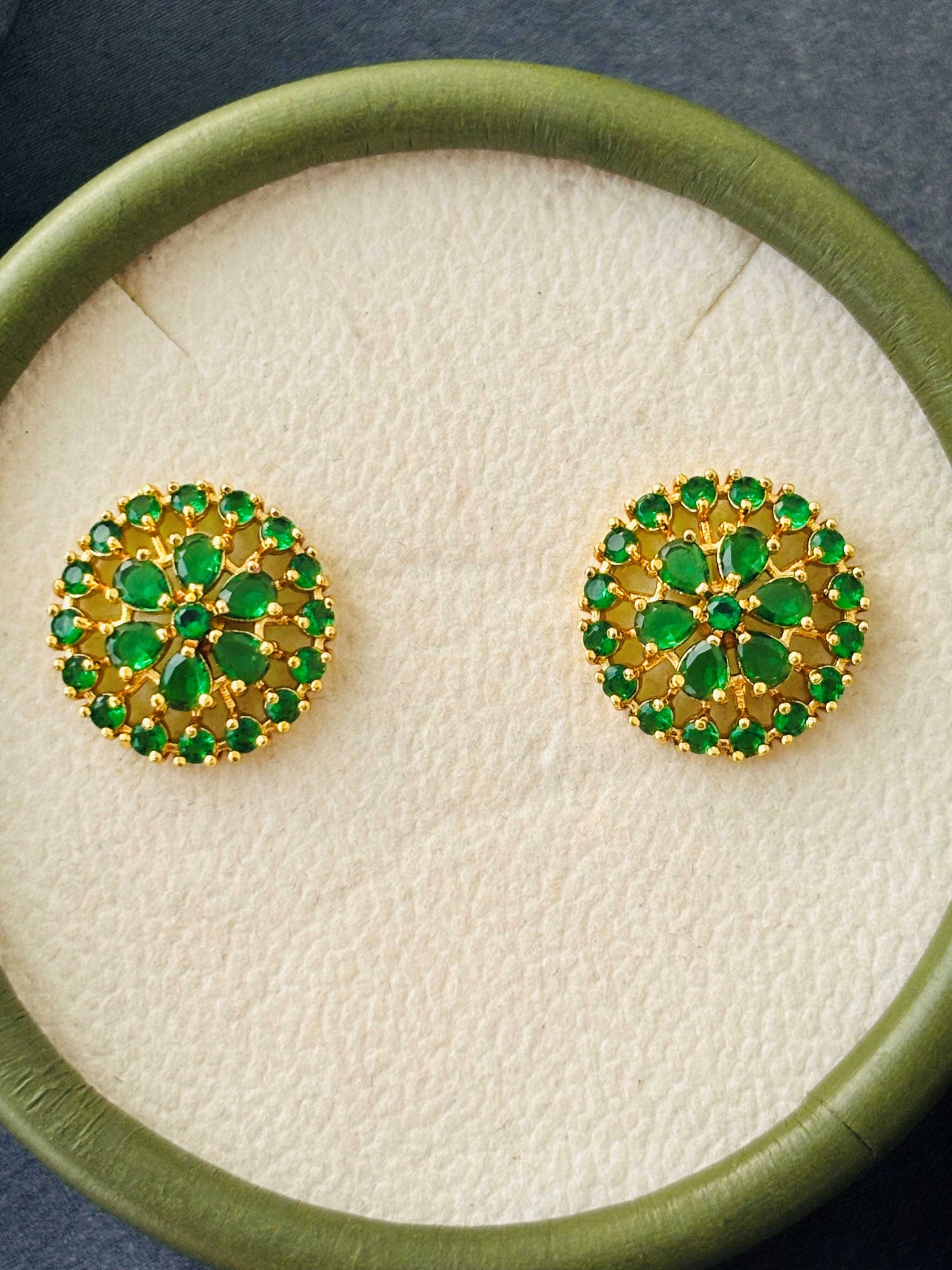Emerald Green AD/CZ Round Studs