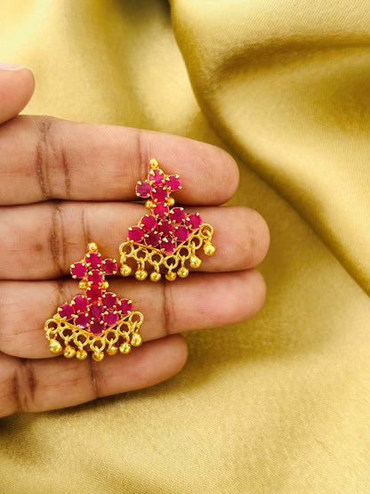 Rhombus Ruby Stone Gold Plated Earrings