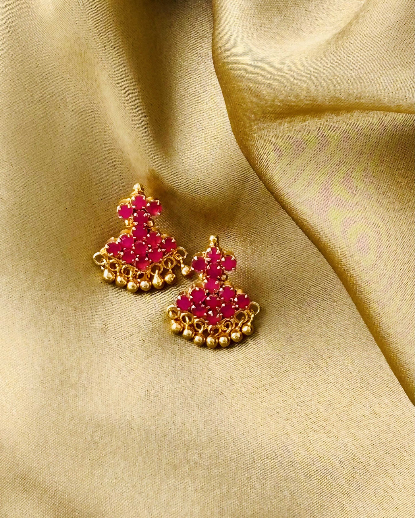 Rhombus Ruby Stone Gold Plated Earrings