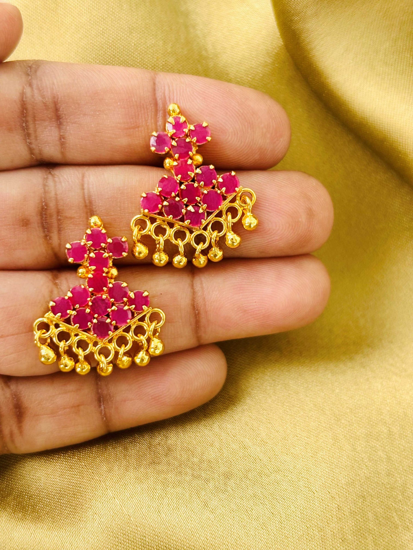 Rhombus Ruby Stone Gold Plated Earrings