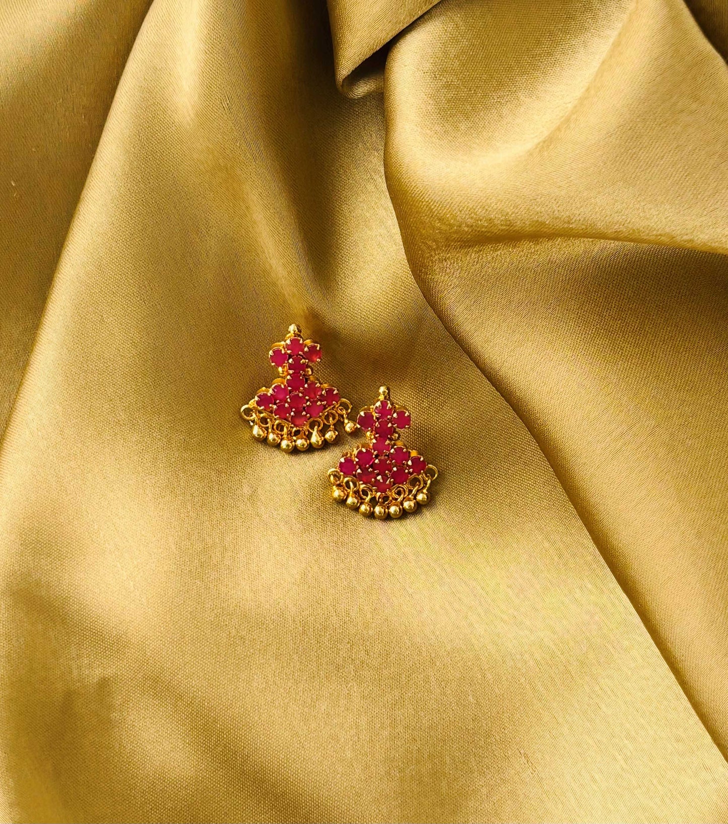 Rhombus Ruby Stone Gold Plated Earrings