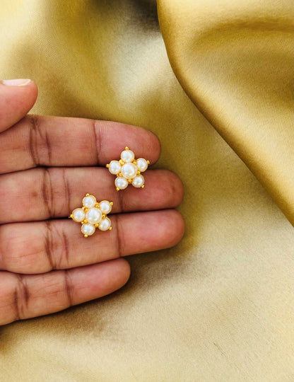 Pearl Floral Gold Plated Studs