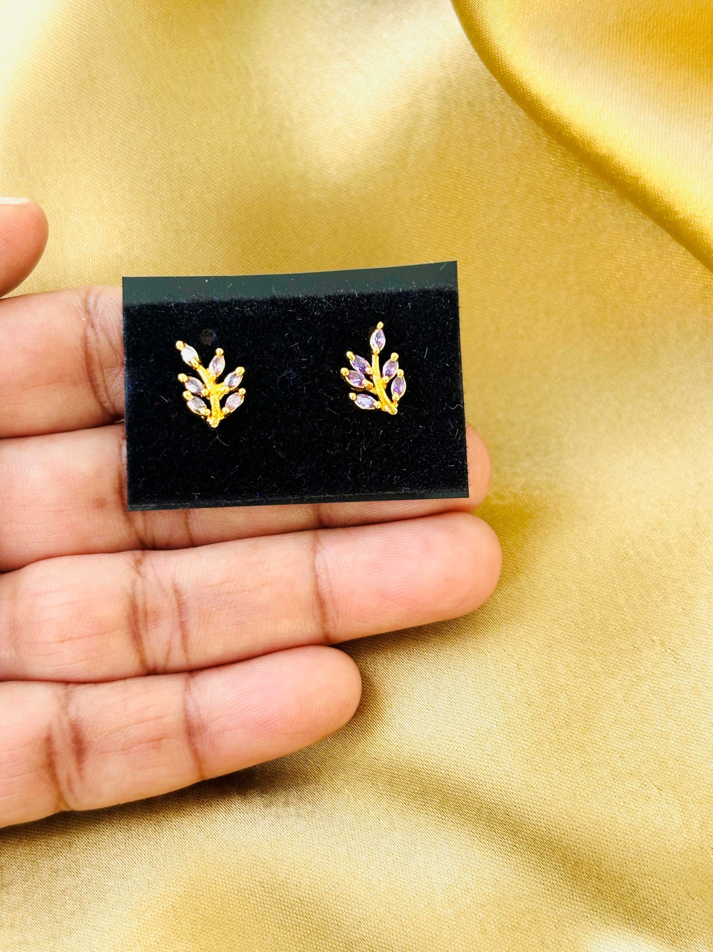 Lavender Stone Grape Leaf Gold Plated Studs