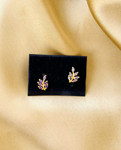 Lavender Stone Grape Leaf Gold Plated Studs