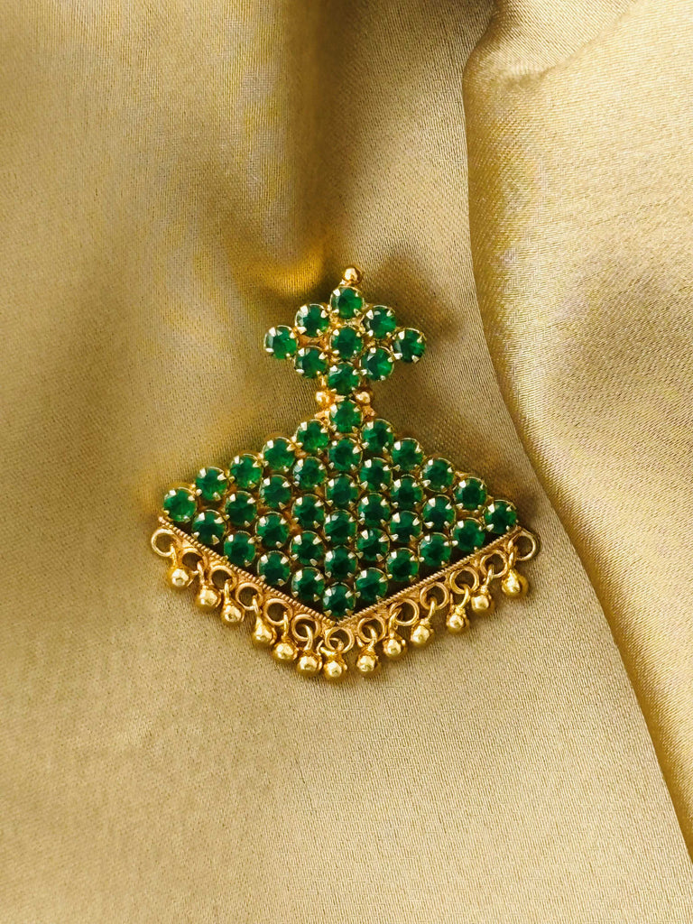 Gold Plated Rhombus Green Stone Pendant