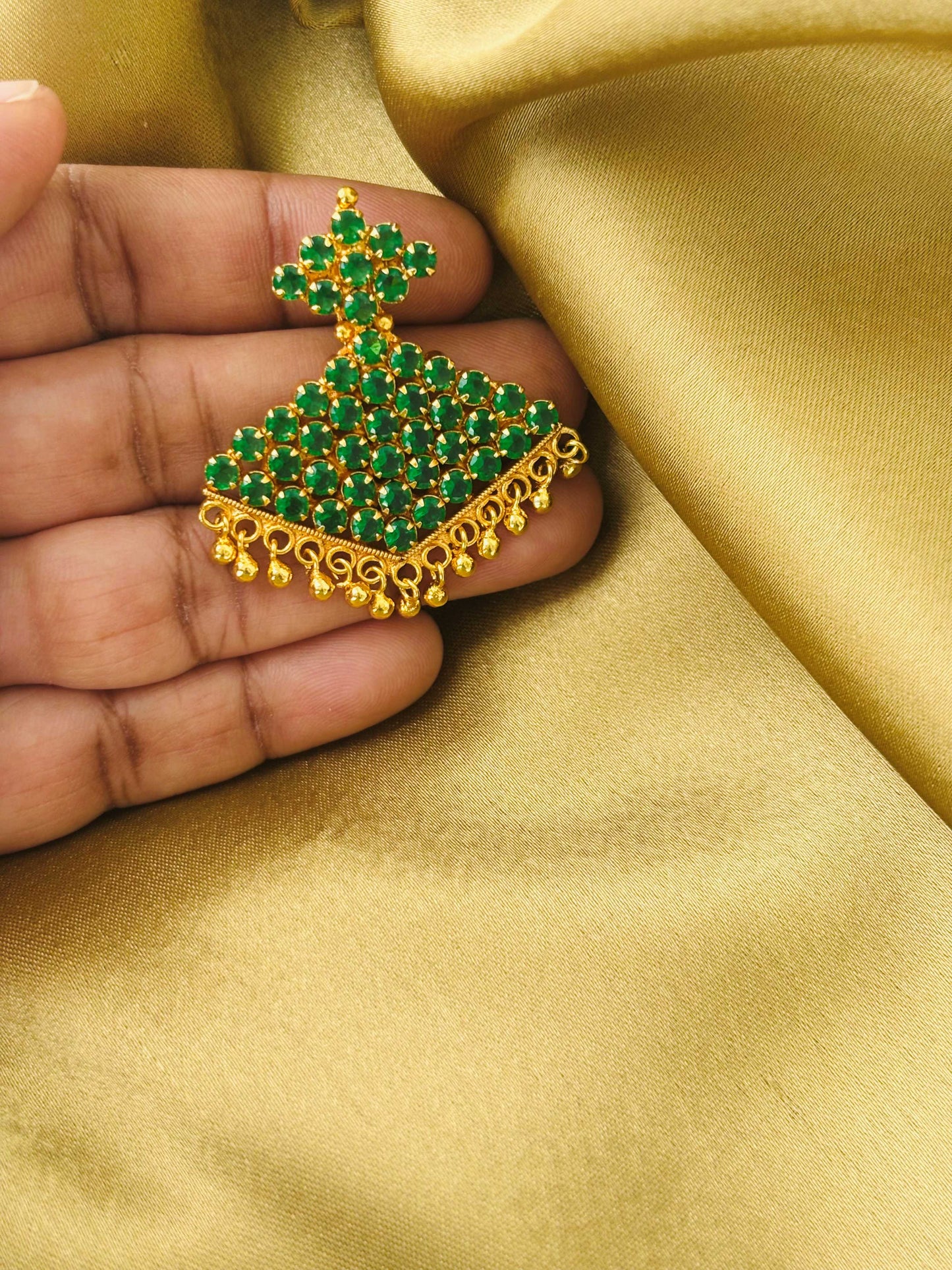 Gold Plated Rhombus Green Stone Pendant