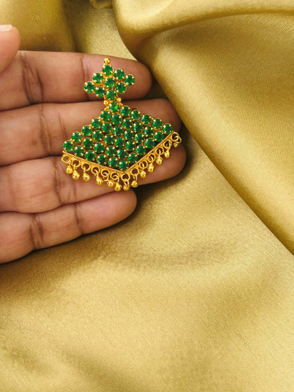 Gold Plated Rhombus Green Stone Pendant
