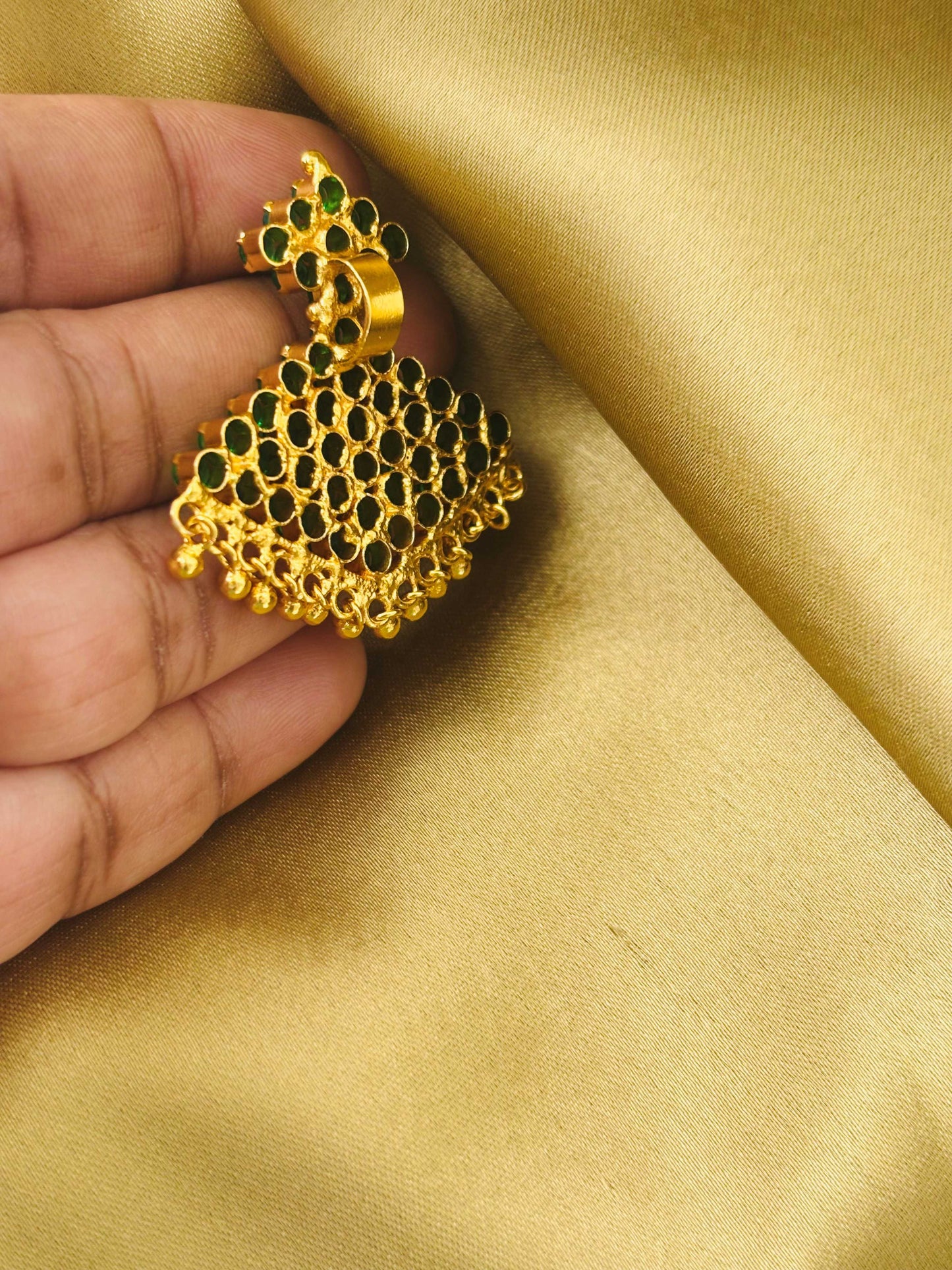 Gold Plated Rhombus Green Stone Pendant