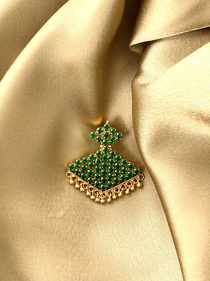 Gold Plated Rhombus Green Stone Pendant