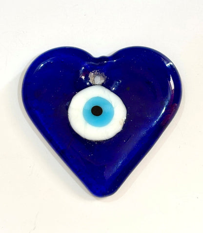 Heart-Shaped Blue Evil Eye Glass Charm 42MM - Love and Protection