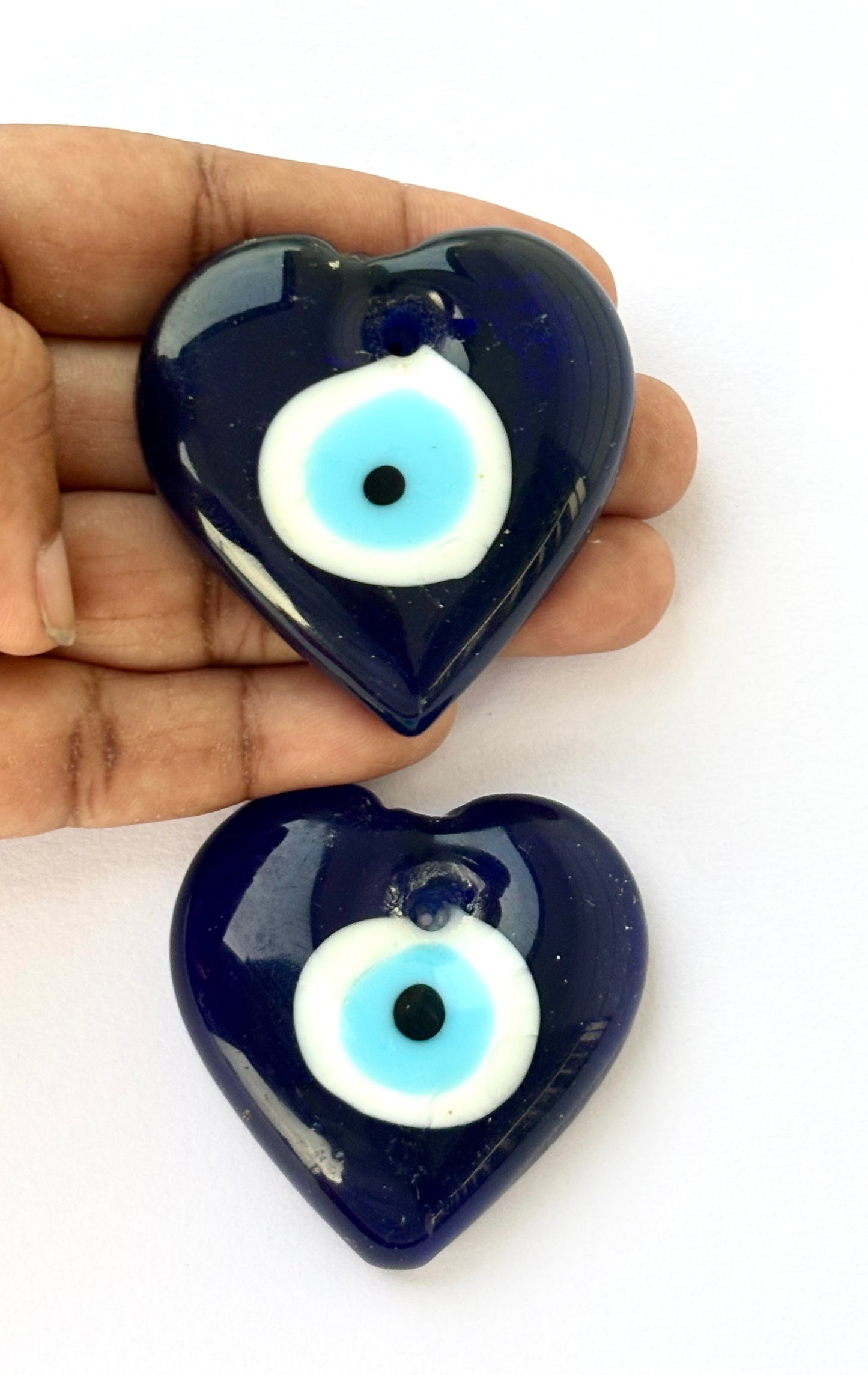 Heart-Shaped Blue Evil Eye Glass Charm 50MM - Love and Protection