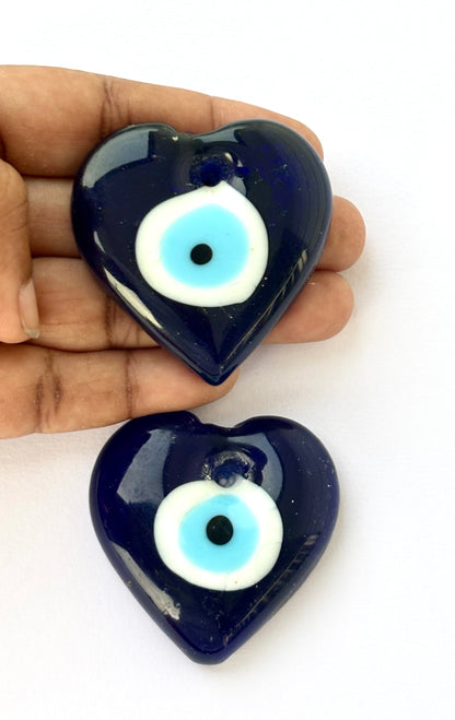 Heart-Shaped Blue Evil Eye Glass Charm 50MM - Love and Protection