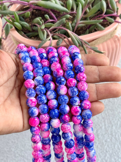 Pink and Blue Marbled Beads for Jewelry Making