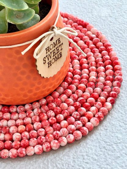 Red and White Marbled Beads for Jewelry Making
