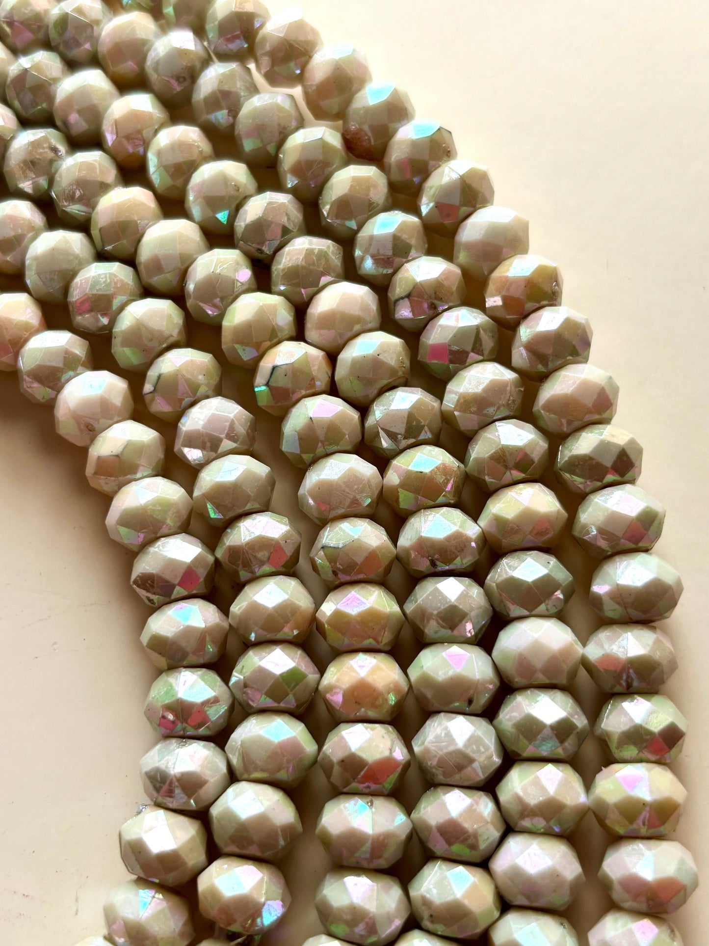 Iridescent Pista Green Faceted Acrylic Beads For Jewelry Making