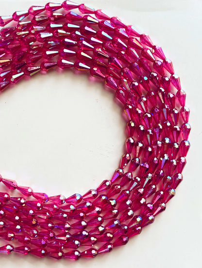 Iridescent Hot Pink Faceted Drop Bead for Jewelry Making