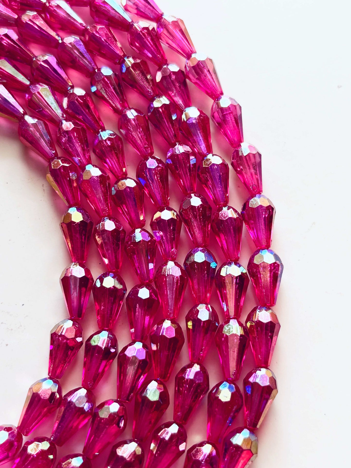 Iridescent Hot Pink Faceted Drop Bead for Jewelry Making