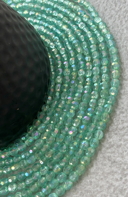 Iridescent Mint Green Faceted Oval Beads for Jewelery Making