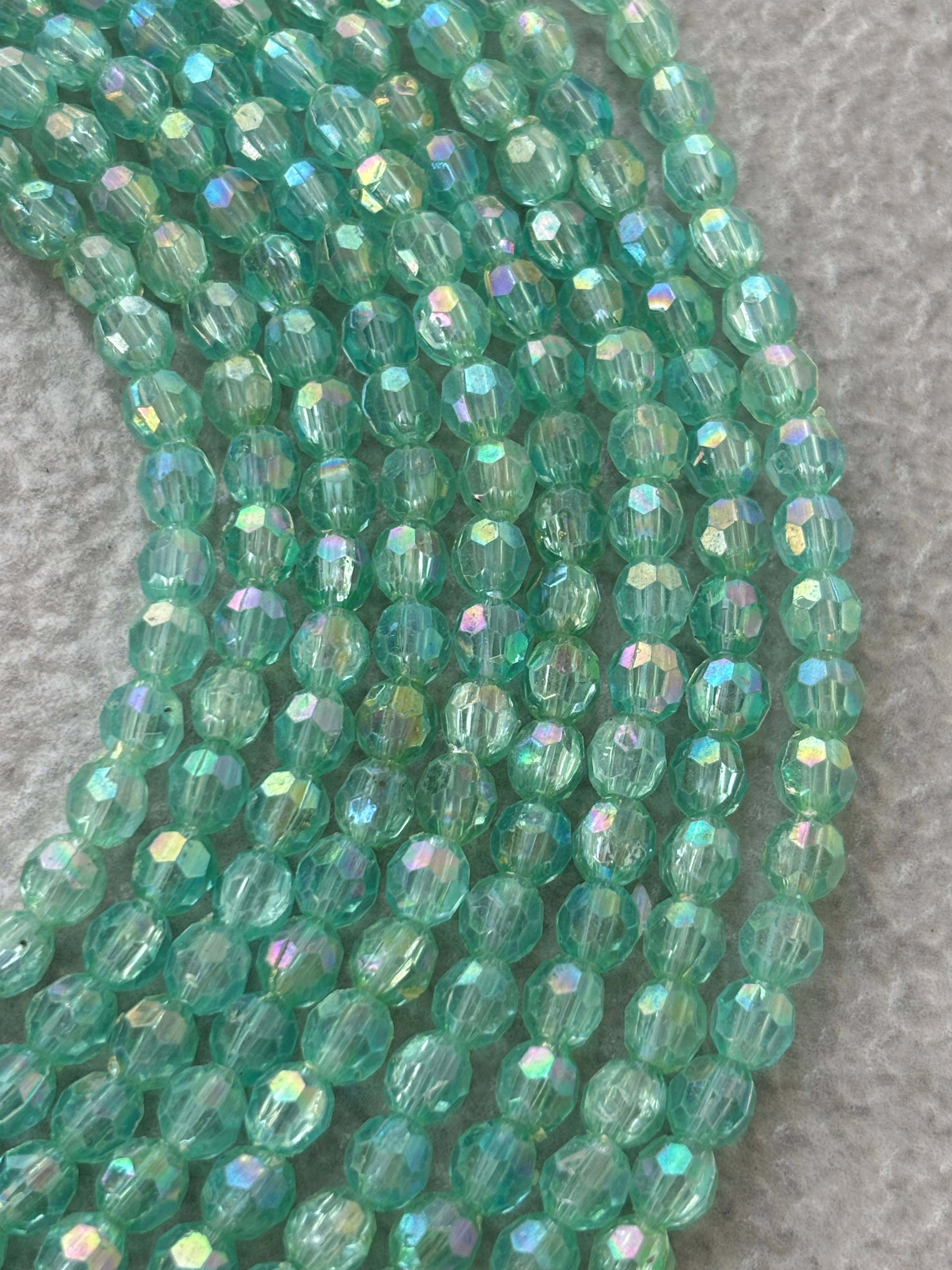 Iridescent Mint Green Faceted Oval Beads for Jewelery Making
