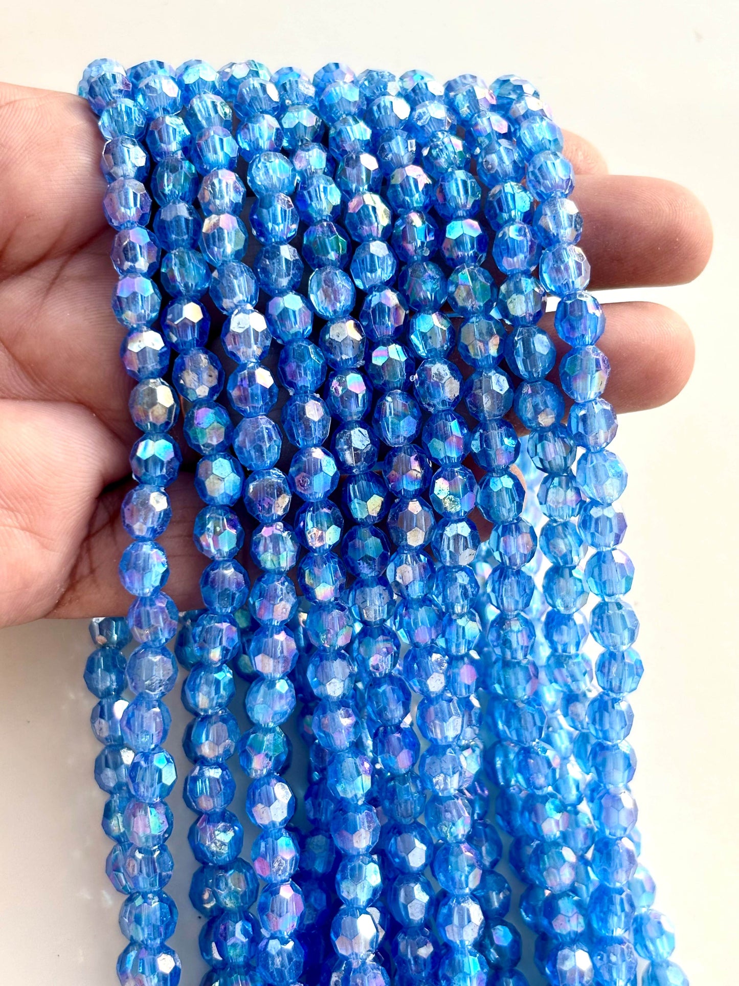 Iridescent Blue AB Faceted Oval Beads for Jewelry Making