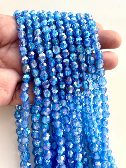 Iridescent Blue AB Faceted Oval Beads for Jewelry Making