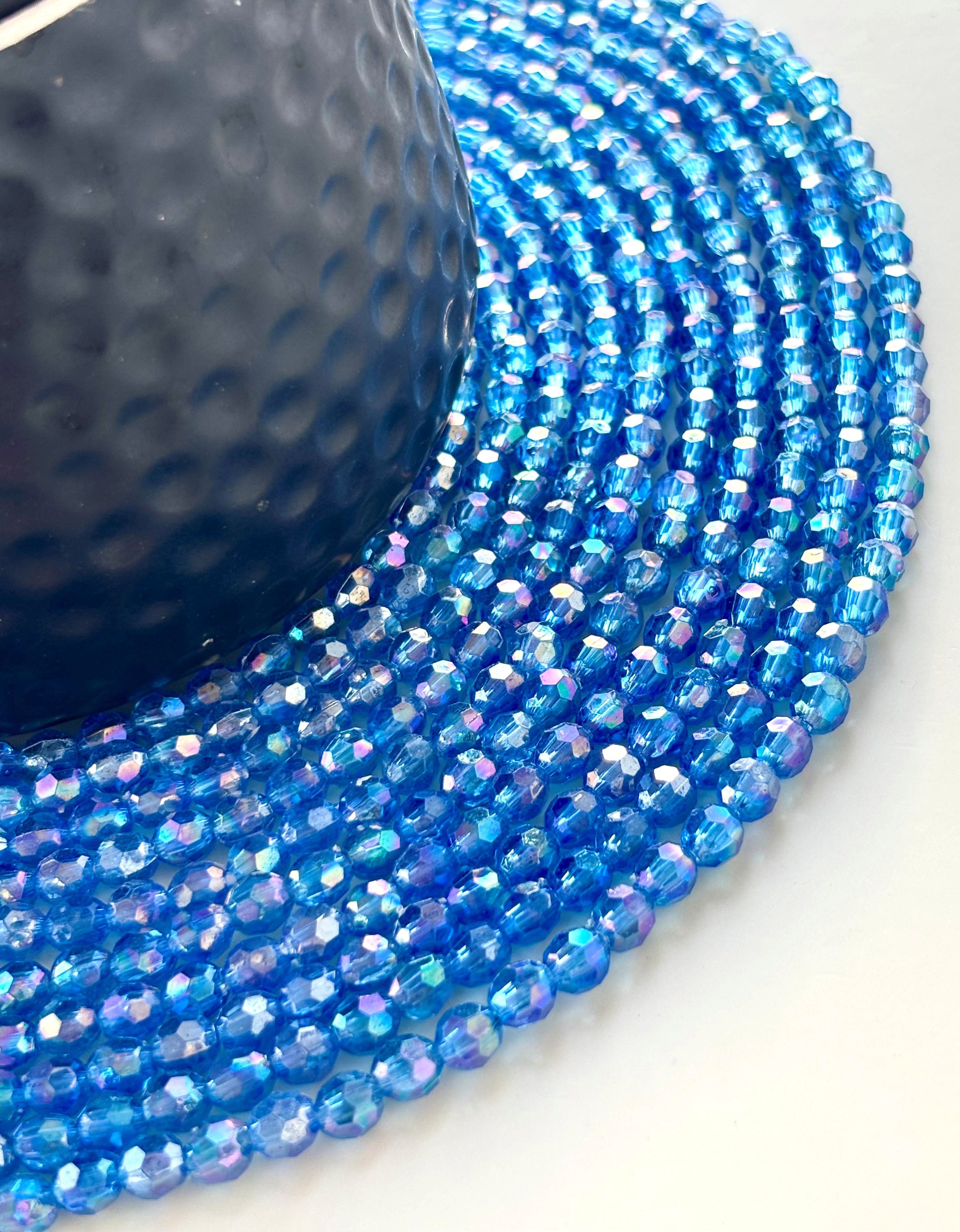 Iridescent Blue AB Faceted Oval Beads for Jewelry Making