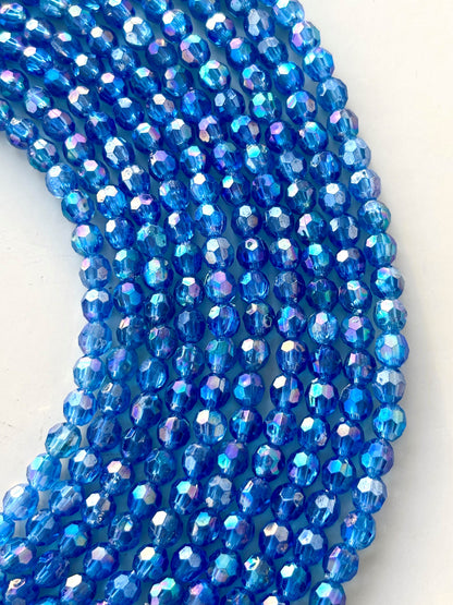 Iridescent Blue AB Faceted Oval Beads for Jewelry Making
