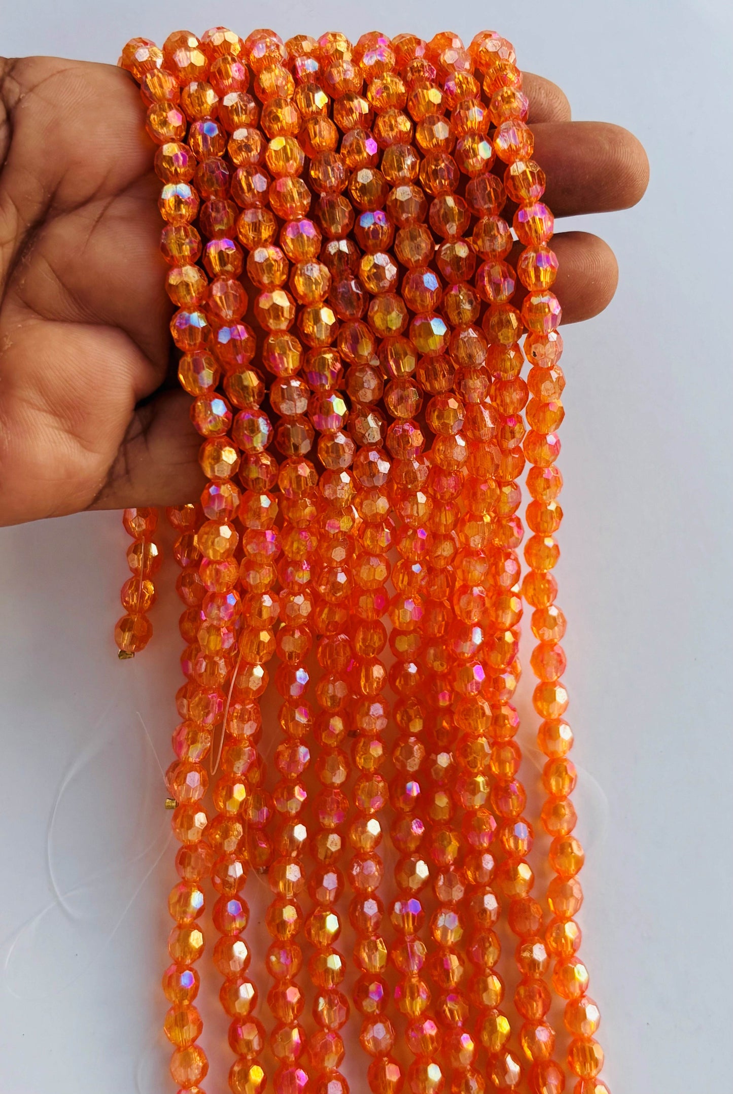Iridescent Orange Faceted Oval Beads for Jewelry Making