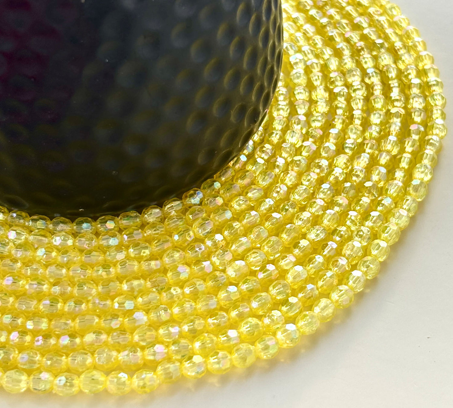 Iridescent Yellow Faceted Oval Beads for Jewelry Making