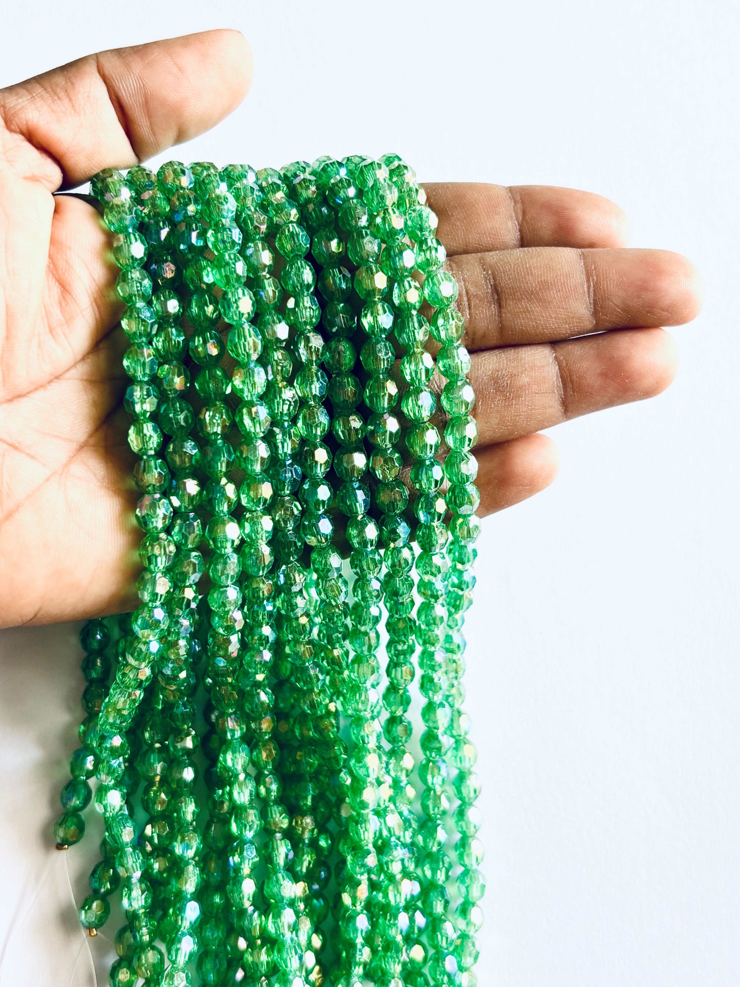 Iridescent Green Faceted Oval Beads for Jewelry Making