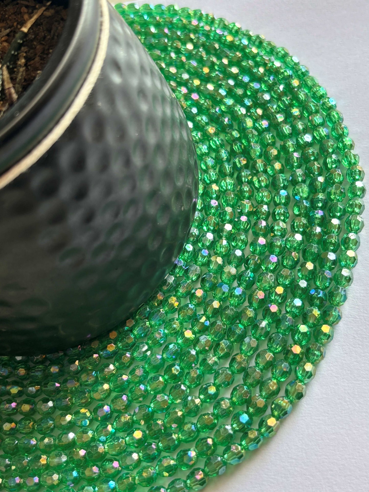 Iridescent Green Faceted Oval Beads for Jewelry Making