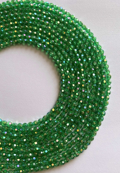 Iridescent Green Faceted Oval Beads for Jewelry Making