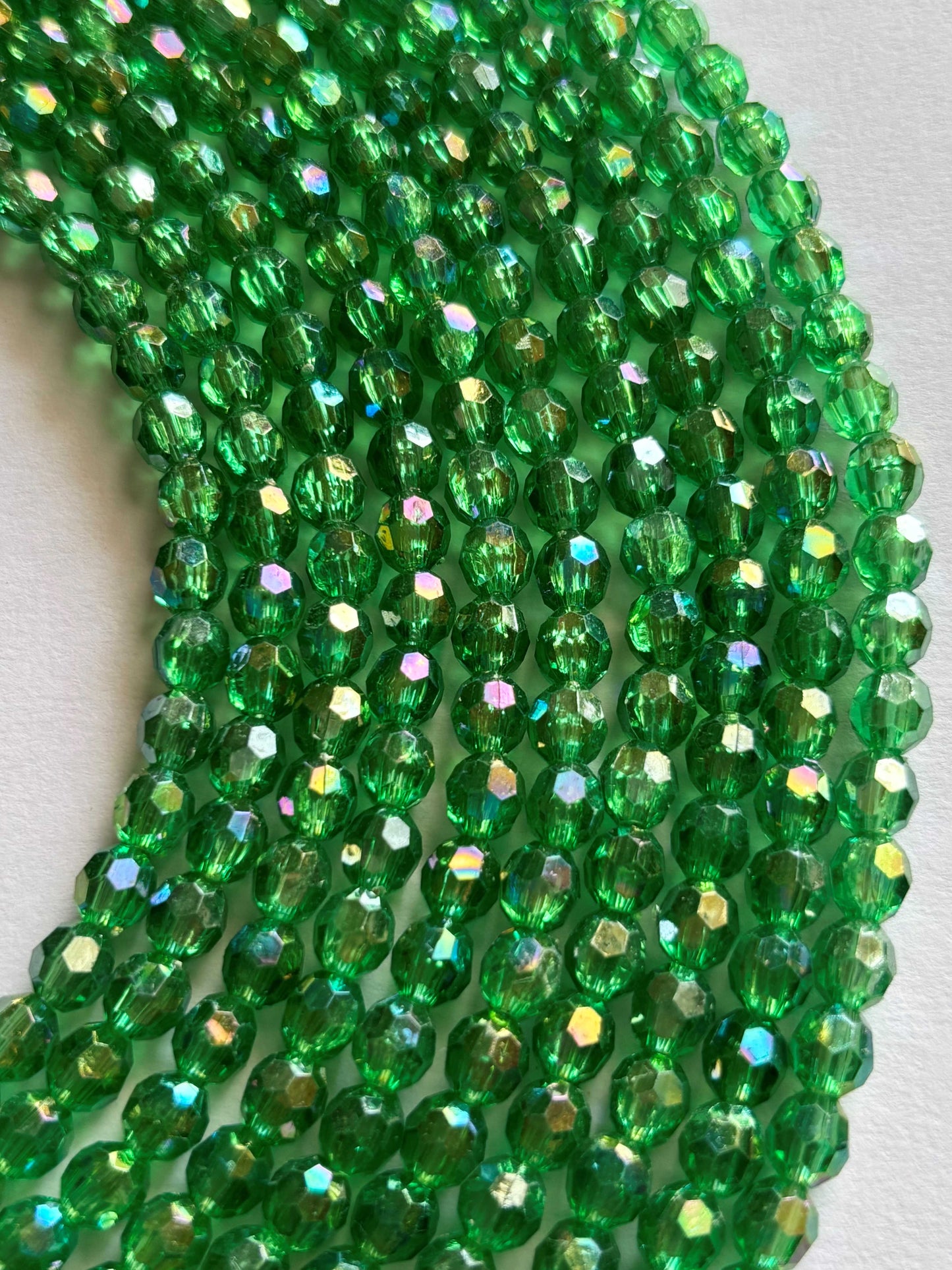 Iridescent Green Faceted Oval Beads for Jewelry Making