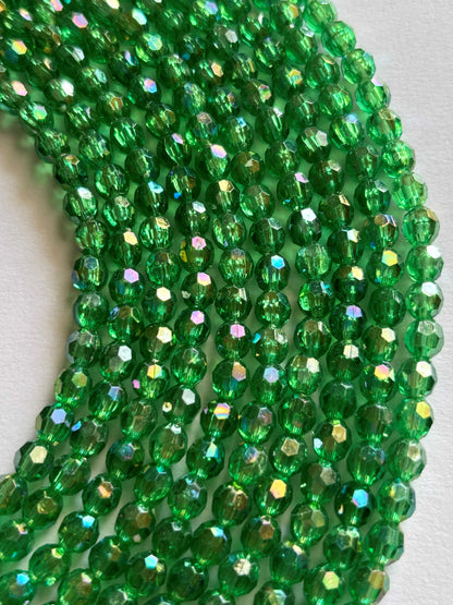 Iridescent Green Faceted Oval Beads for Jewelry Making