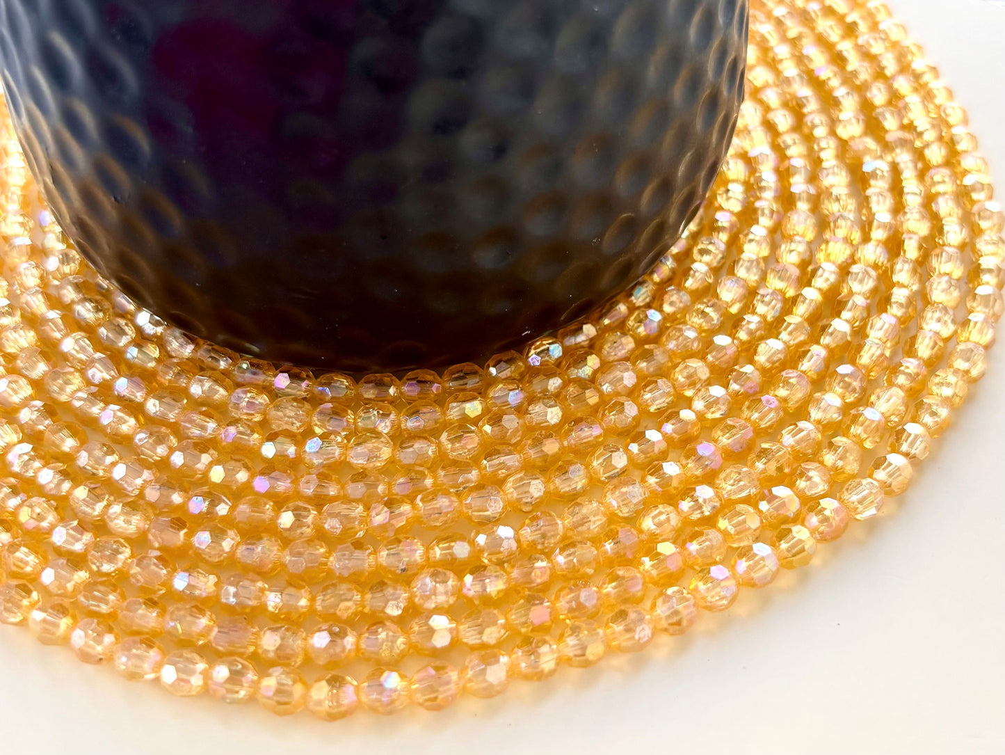 Iridescent Champagne Faceted Oval Beads for Jewelry Making