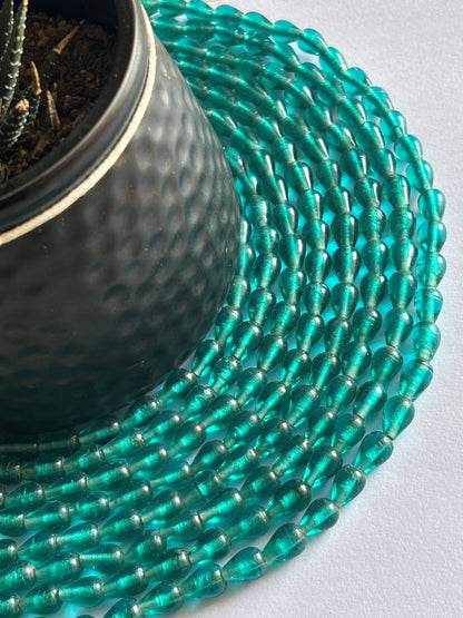 Aquamarine Transparent Glass Teardrop Beads