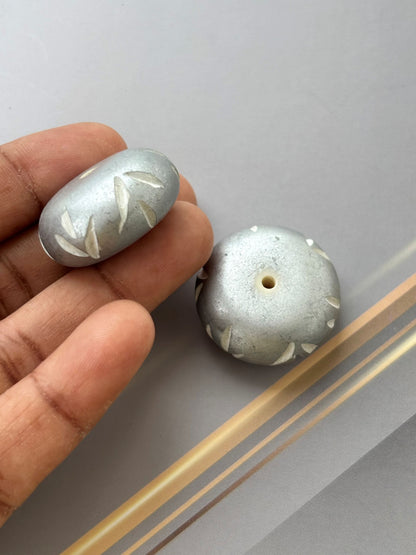 Silver Tone Disc Beads with Hand Carved Pattern for Jewelry Making