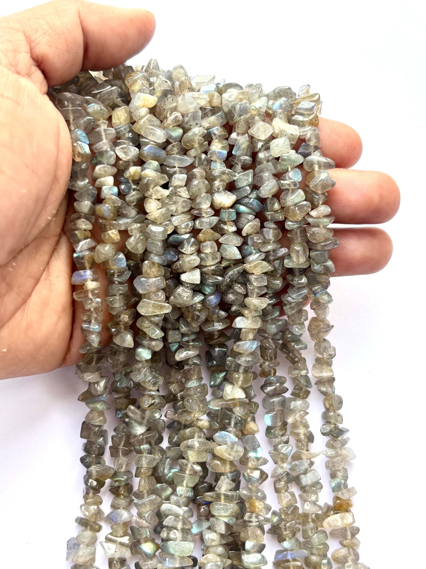 Natural Labradorite Chip Beads - Flashy Gray Gemstone Chips for Jewelry