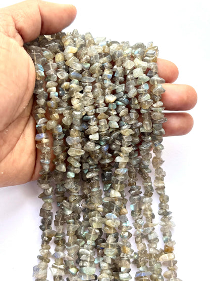 Natural Labradorite Chip Beads - Flashy Gray Gemstone Chips for Jewelry