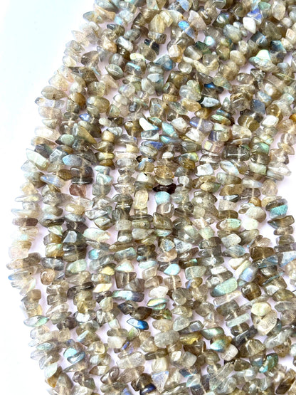 Natural Labradorite Chip Beads - Flashy Gray Gemstone Chips for Jewelry