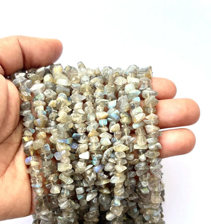 Natural Labradorite Chip Beads - Flashy Gray Gemstone Chips for Jewelry
