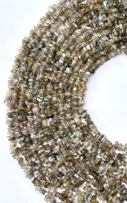 Natural Labradorite Chip Beads - Flashy Gray Gemstone Chips for Jewelry