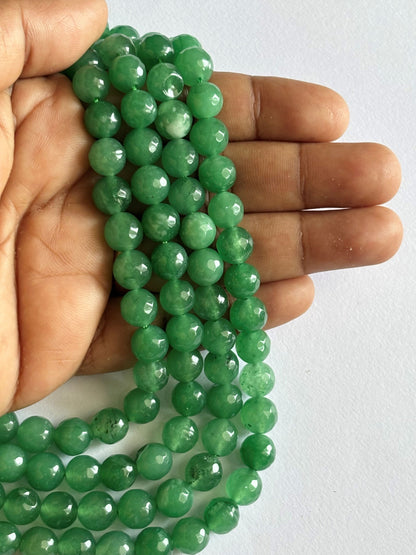 Green Jade Faceted Round Beads for Jewelry Making