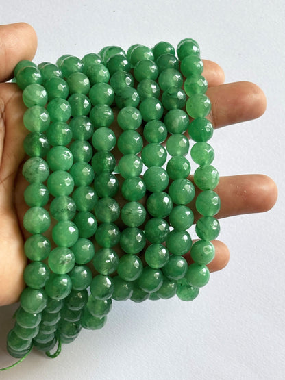 Green Jade Faceted Round Beads for Jewelry Making