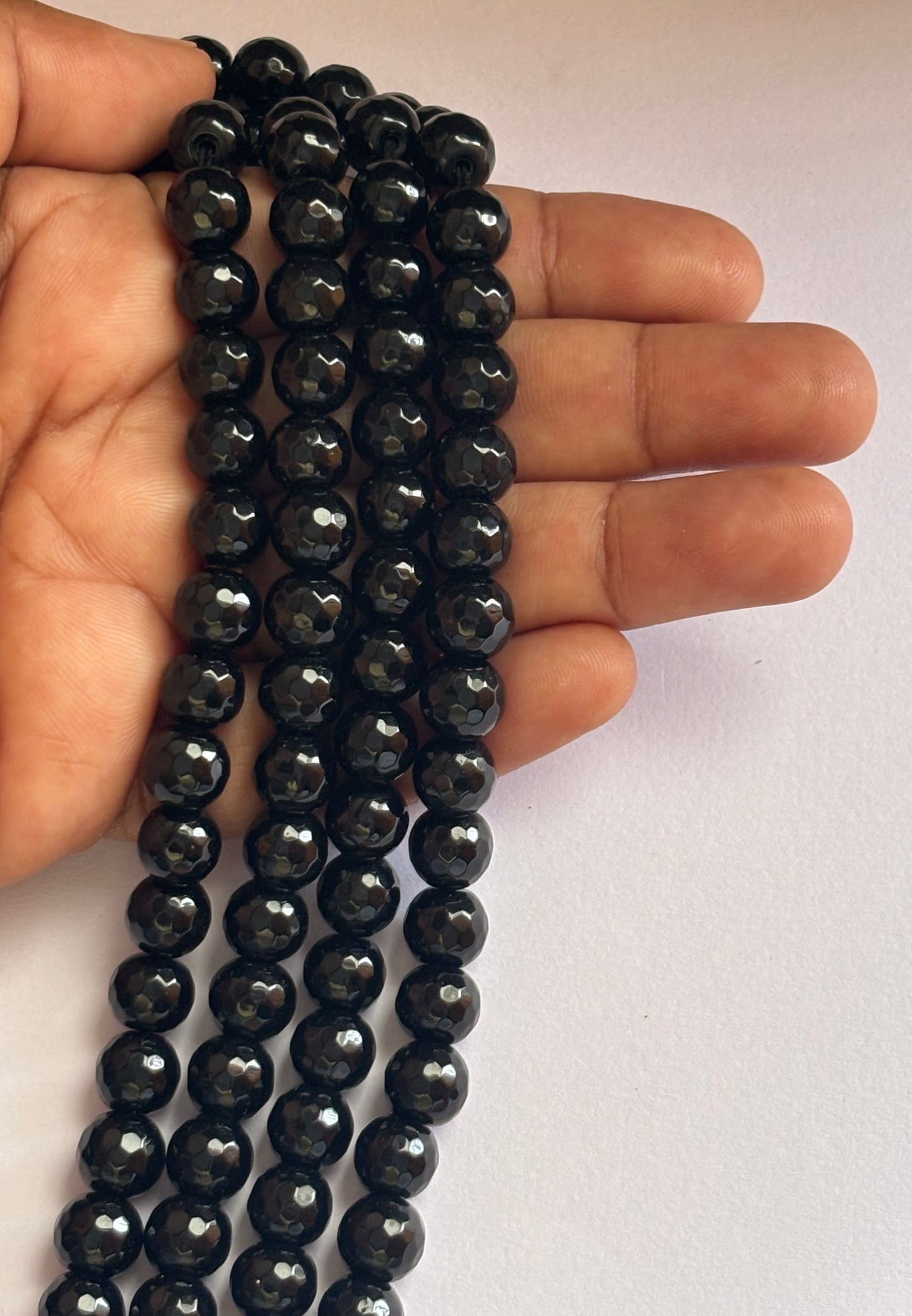 Black Agate Faceted Round Beads for Jewelry Making