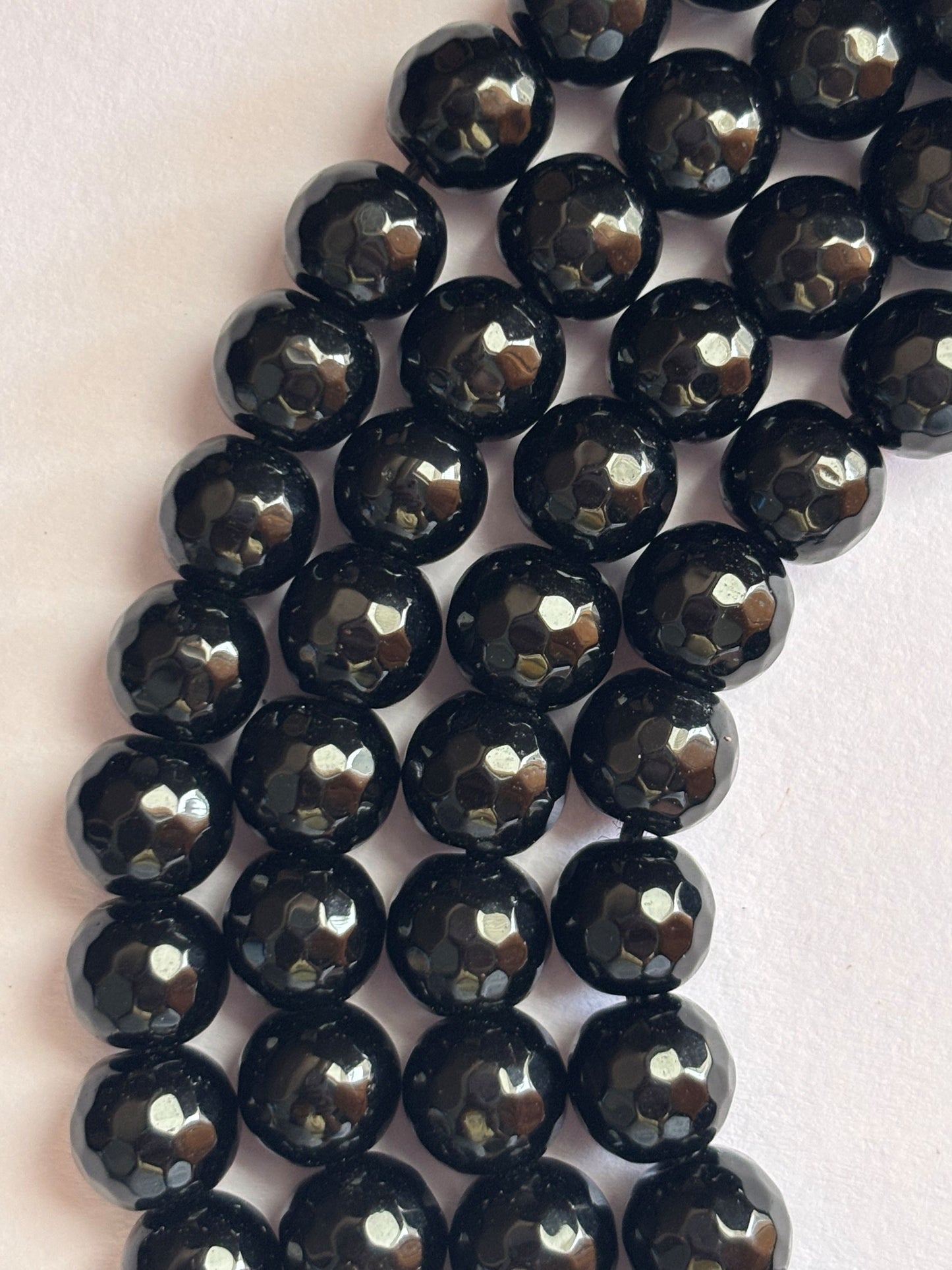 Black Agate Faceted Round Beads for Jewelry Making